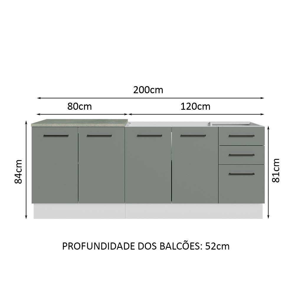 Kit con 2 Muebles de Cocina 3 Cajones y 4 Puertas (Sin Encimera Ni Lavadero) Blanco/Gris Agata 01