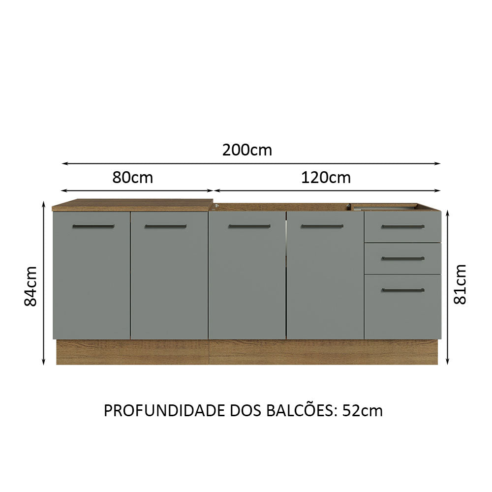 Kit con 2 Muebles de Cocina 3 Cajones y 4 Puertas (Sin Encimera Ni Lavadero) Marrón/Gris Agata 01