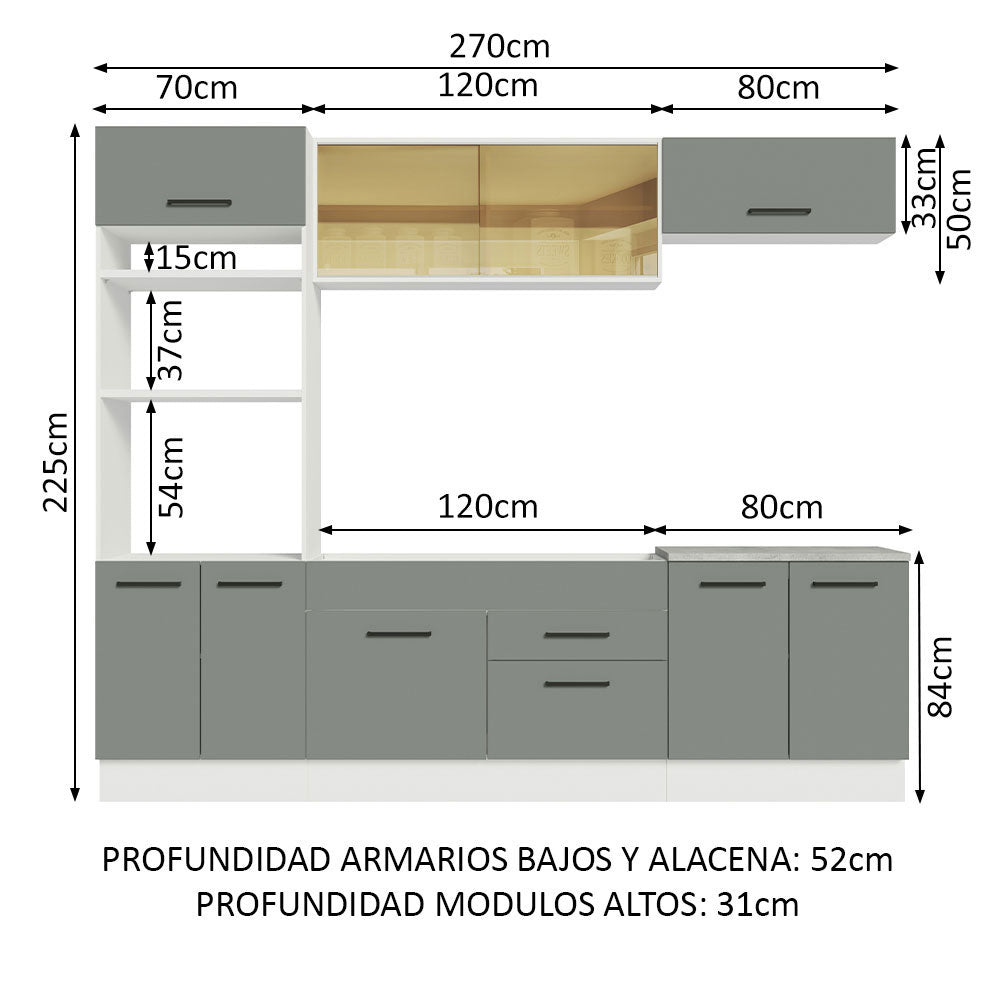 Cocina Integral 270cm Blanco/Gris Agata 03