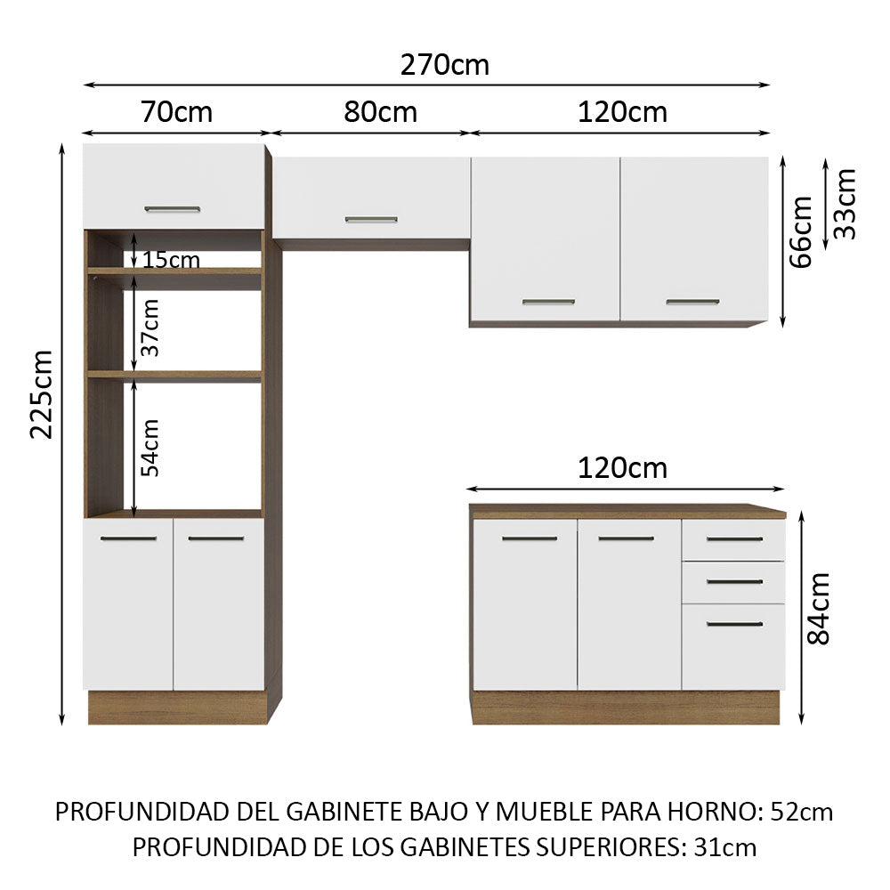Cocina Integral 270cm Marrón/Blanco Agata 07