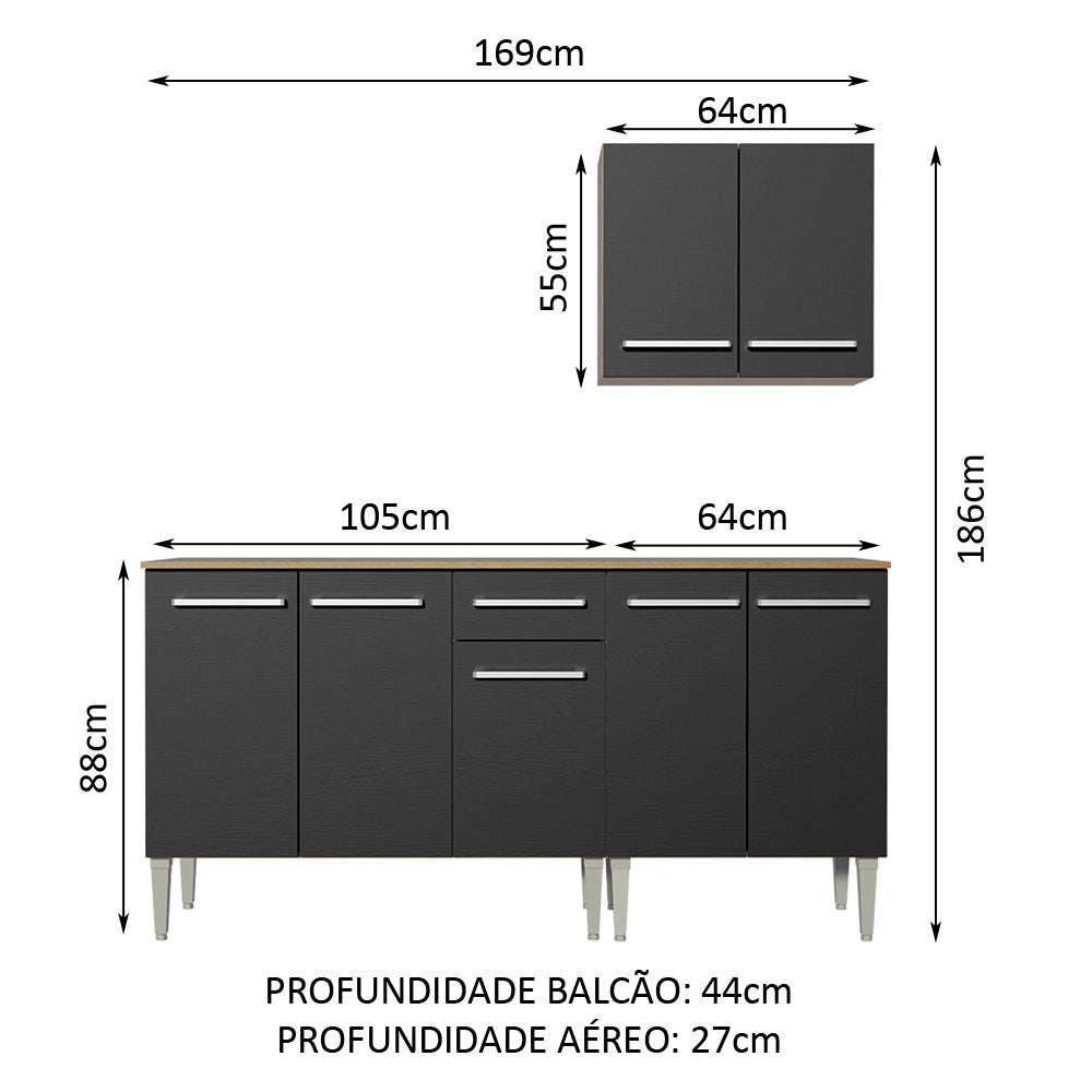 Cocina Compacta 169cm Marrón/Negro Emilly Free 01