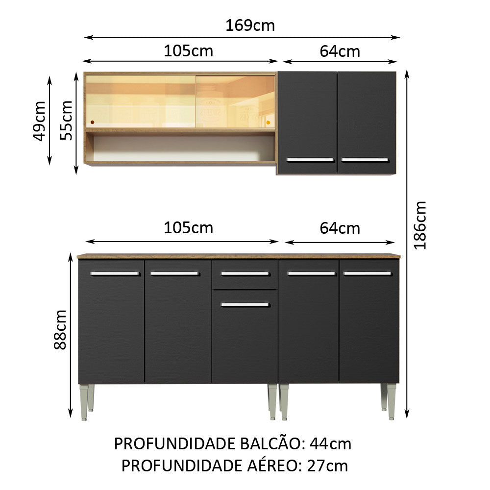 Cocina Compacta 169cm Marrón/Negro Emilly Dance 07
