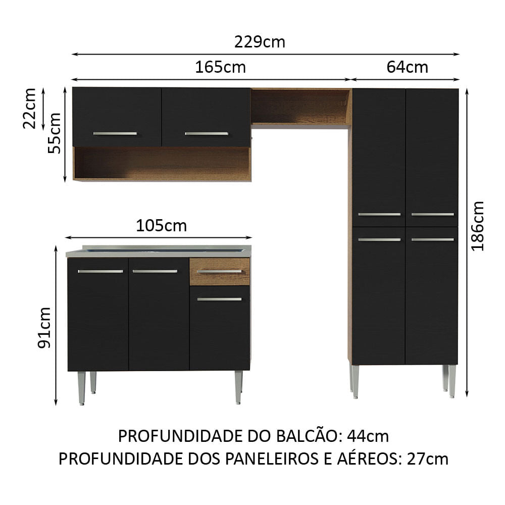 Cocina Integral 229cm con Lavadero Marrón/Negro Emilly 10