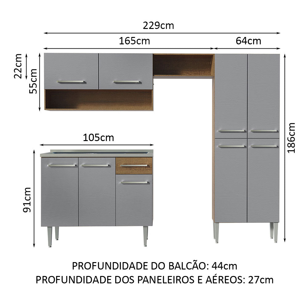 Cocina Integral 229cm con Lavadero Marrón/Gris Emilly 10