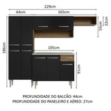 Cocina Integral 229cm con Lavadero Marrón/Negro Emilly 12