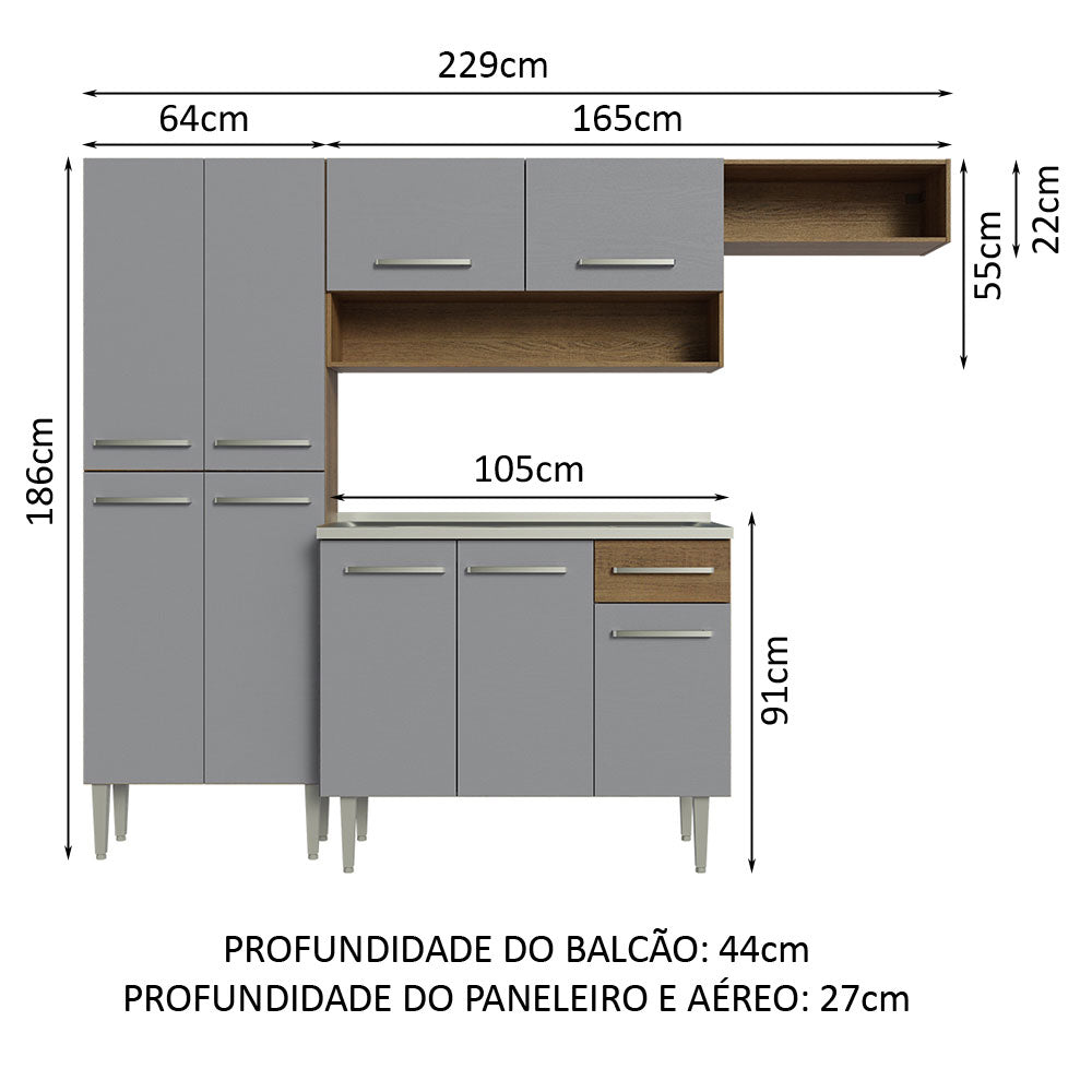 Cocina Integral 229cm con Lavadero Marrón/Gris Emilly 12