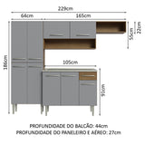Cocina Integral 229cm con Lavadero Marrón/Gris Emilly 12