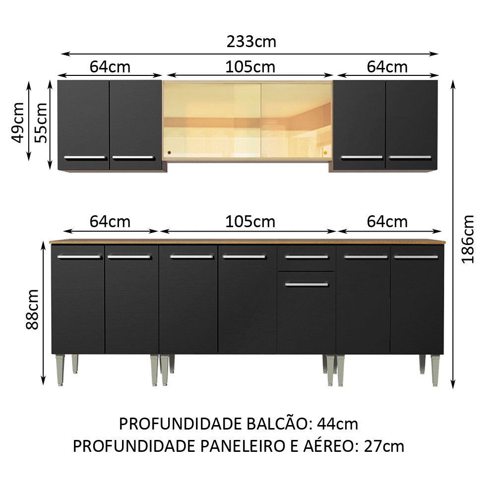 Cocina Integral 233cm Marrón/Negro Emilly Firte 03