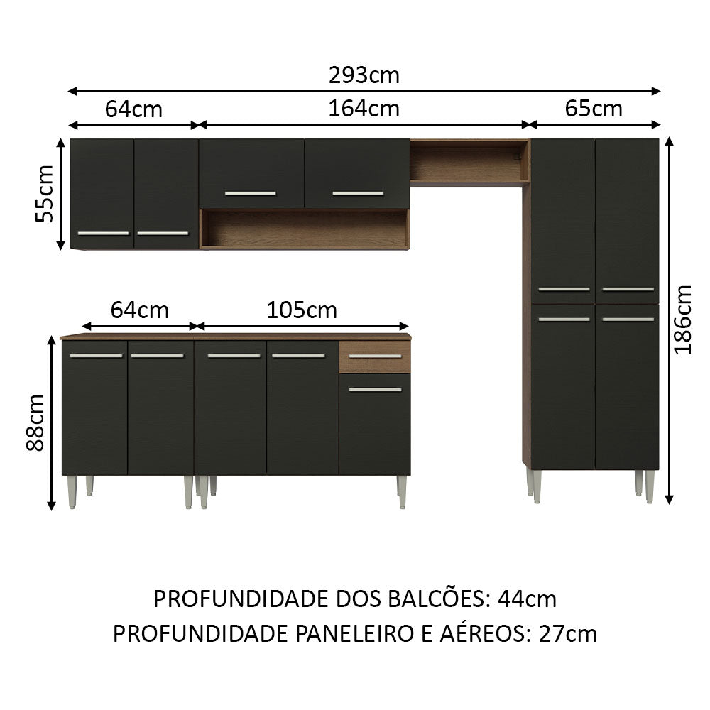 Cocina Integral 293cm Marrón/Negro Emilly 01