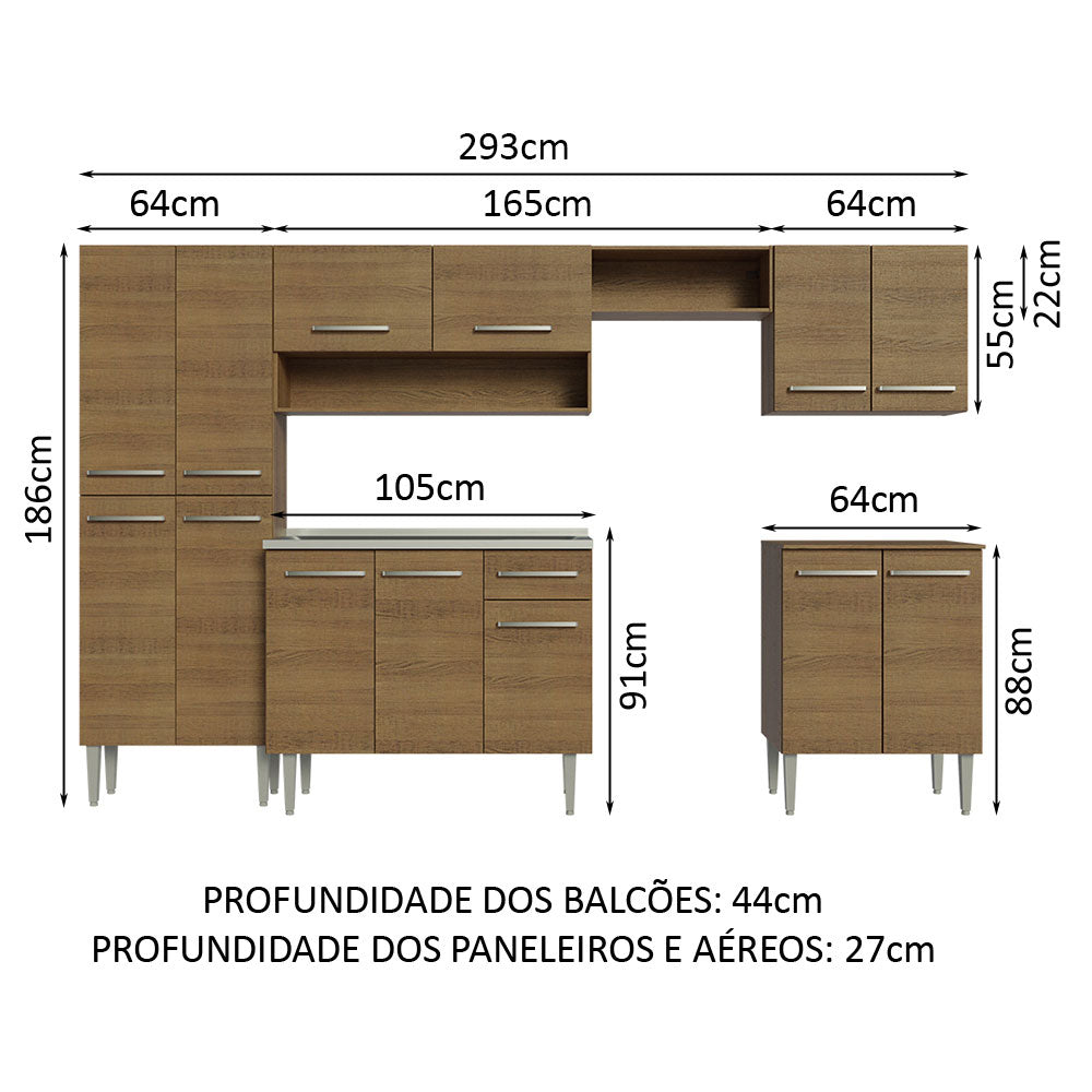 Cocina Integral 293cm con Lavadero Marrón Emilly 08