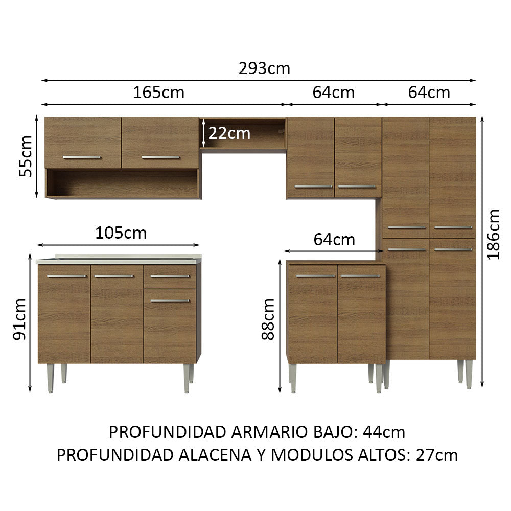 Mueble de Cocina Integral Emilly 293 cm - Con Lavadero 09