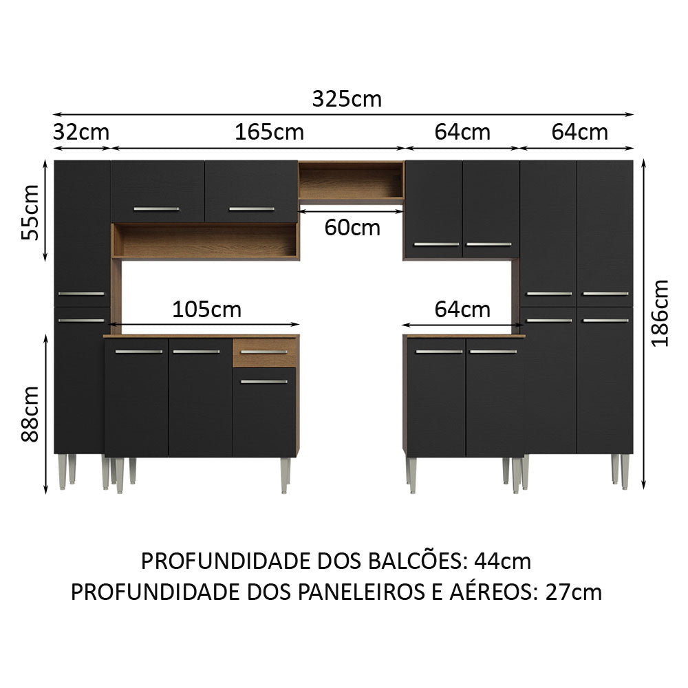 Cocina Integral 325cm Marrón/Negro Emilly 02