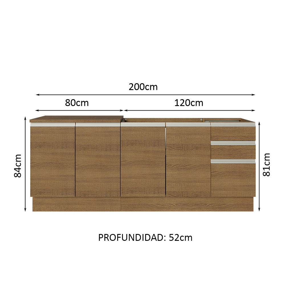 Kit con Mueble para Lavadero y Gabinete Bajo 4 Puertas y 3 Cajones (Sin Encimera Ni Lavadero) Marrón Glamy 06