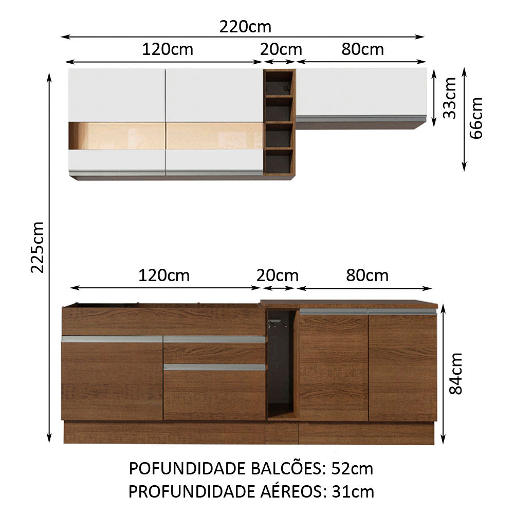 Cocina Integral 220 cm Marrón/Marrón/Blanco Parma 02