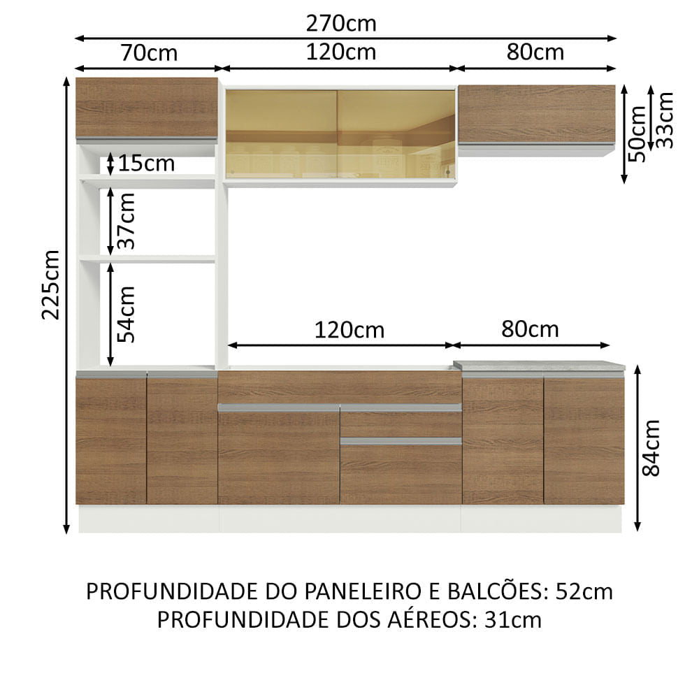 Cocina Integral 270cm Blanco/Marrón Glamy 10