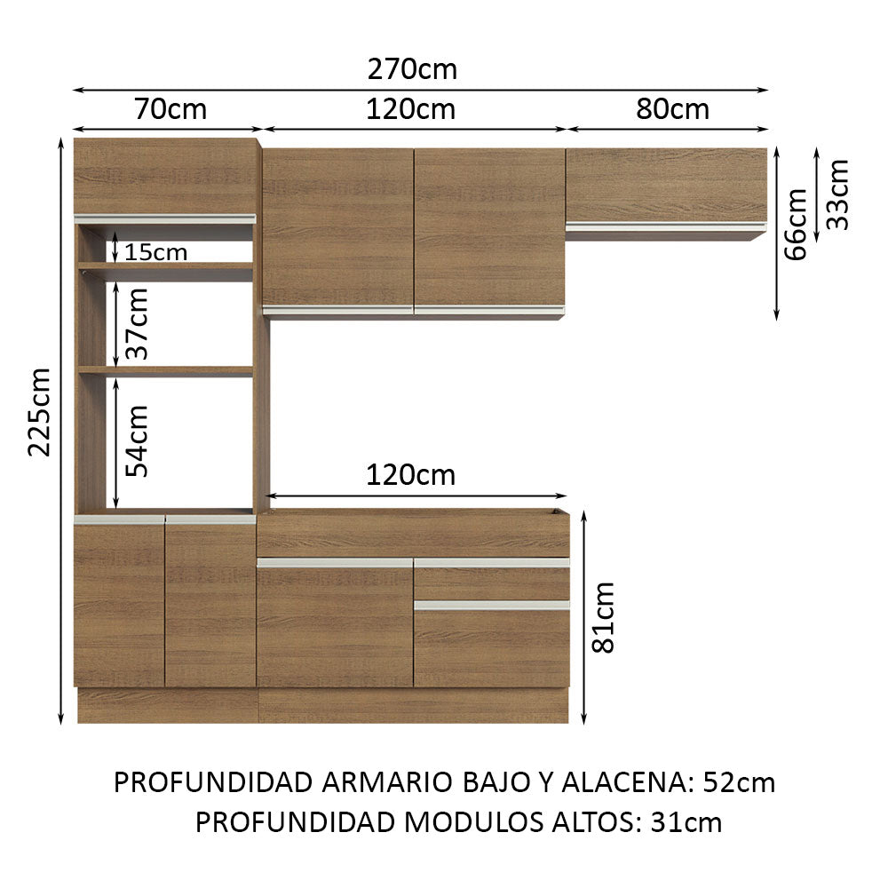 Cocina Integral 270cm Marrón Glamy 15