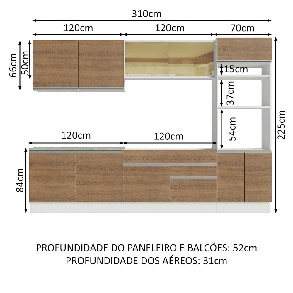 Cocina Integral 310cm Blanco/Marrón Glamy 01