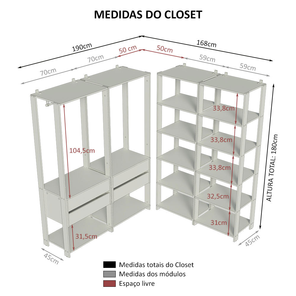 Clóset Modulado Valencia 4 Cajones 358cm Marrón/Negro 03