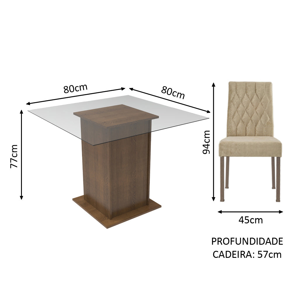 Juego de Comedor Mesa con Encimera de Vidrio 2 Sillas Marrón/Imperial Ciça