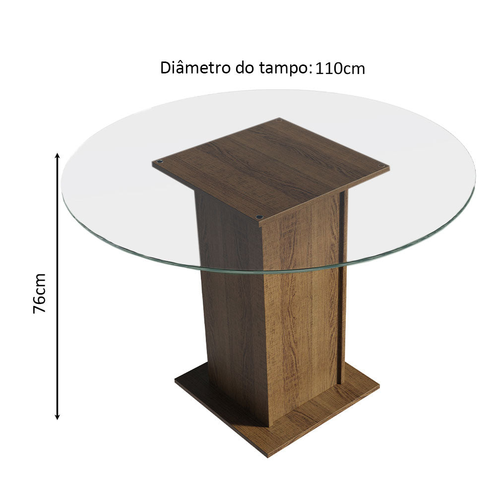 Juego de Comedor Encimera de Vidrio Circular 4 Sillas Marrón/Negro/Negro Madu