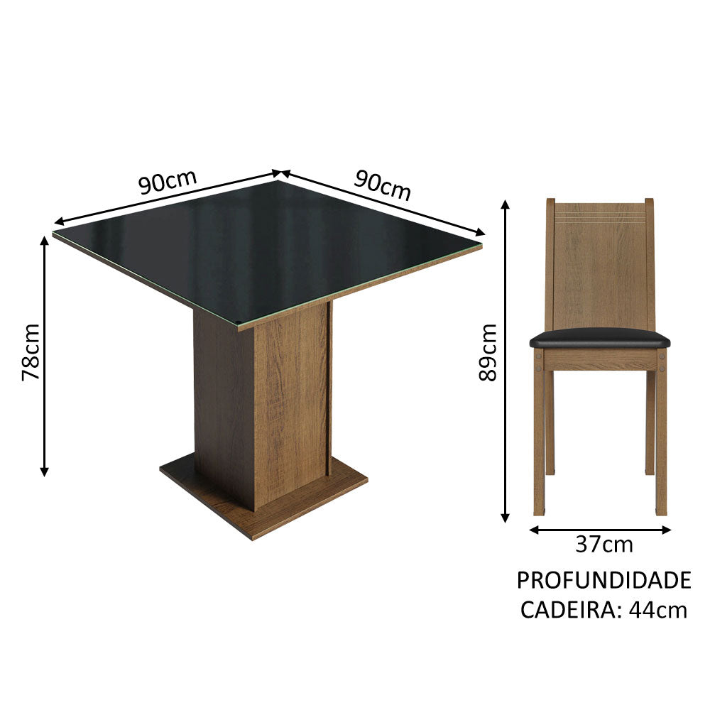 Juego de Comedor Mesa Encimera de Vidrio 4 Sillas Marrón/Negro Perla