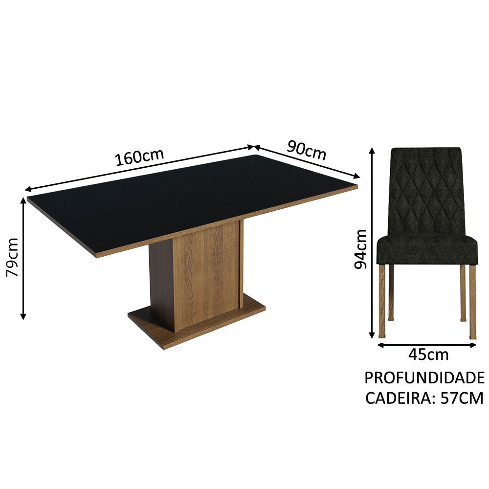 Juego de Comedor Mesa con Encimera de Madera 6 Sillas Marrón/Negro/Oxford Hanna