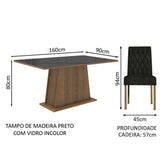 Juego de Comedor Mesa con Encimera de Vidrio 6 Sillas Marrón/Negro/Oxford Stéfani
