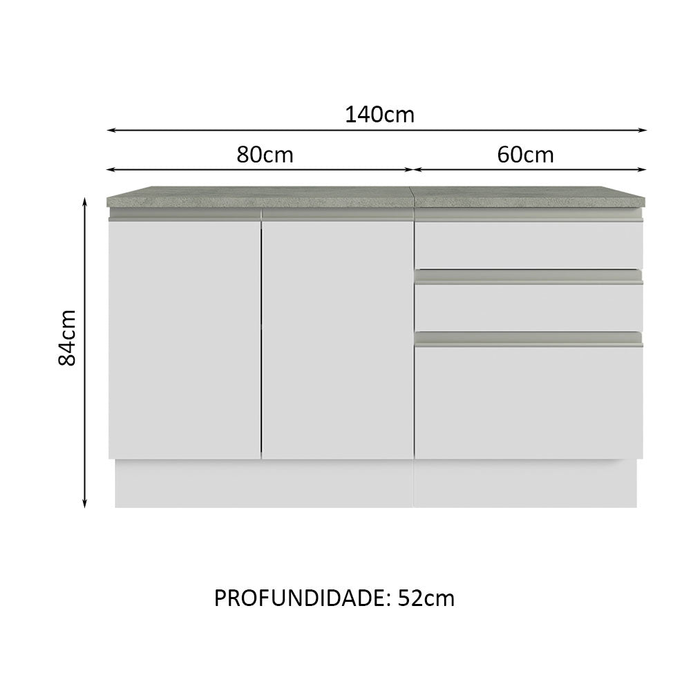 Gabinete para Baño 140cm 2 Puertas 3 Cajones Blanco