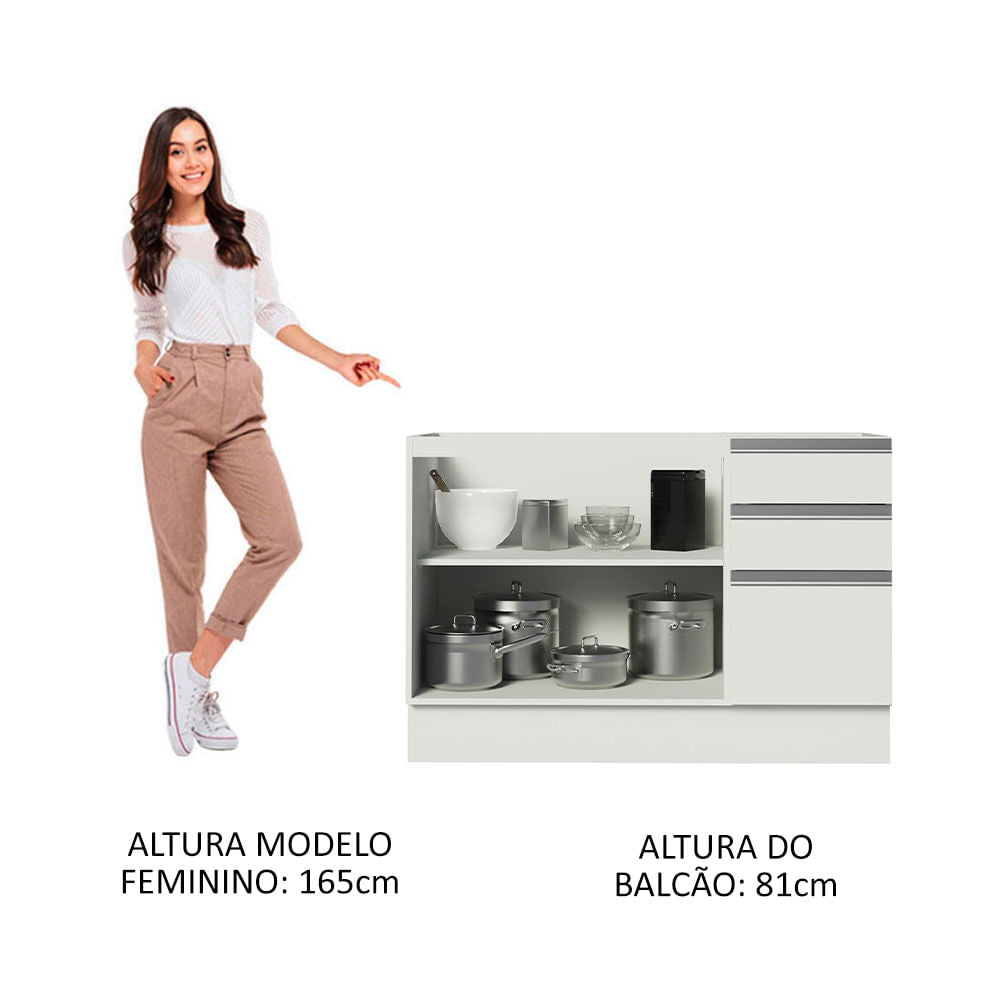 Gabinete Bajo para Lavadero 120 x 60 cm 2 Puertas y 3 Cajones (Sin Encimera) Glamy Blanco