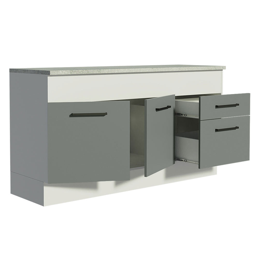 Gabinete Bajo para Tarja 150 cm 2 Puertas y 2 Cajones (Con Encimera) Agata Blanco/Gris
