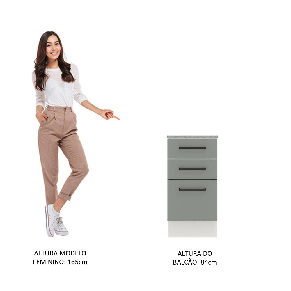 Gabinete Bajo 40cm 3 Cajones Blanco/Gris Agata