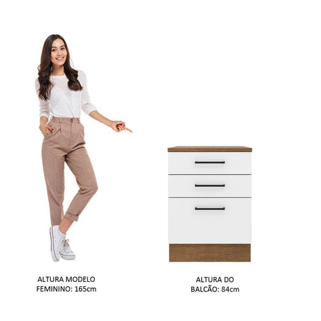Mueble de Cocina Madesa Agata 60 cm 3 Cajones Marron/Blanco