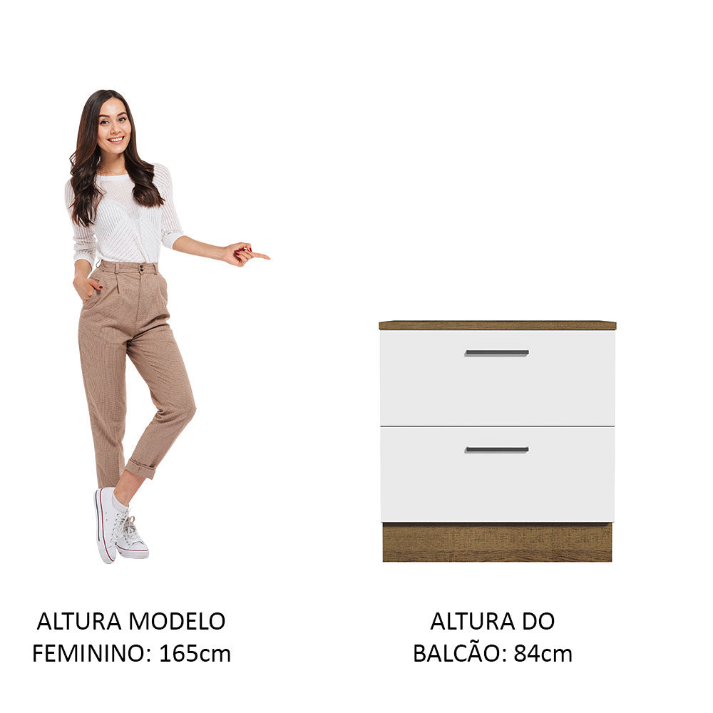 Gabinete Bajo 80cm 2 Cajones Marrón/Blanco Agata