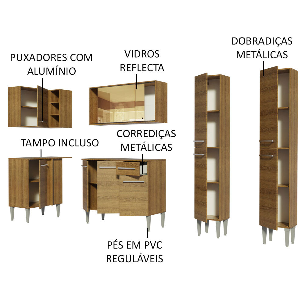 Cocina Integral Esquinera 293cm Marrón Emilly Line 06