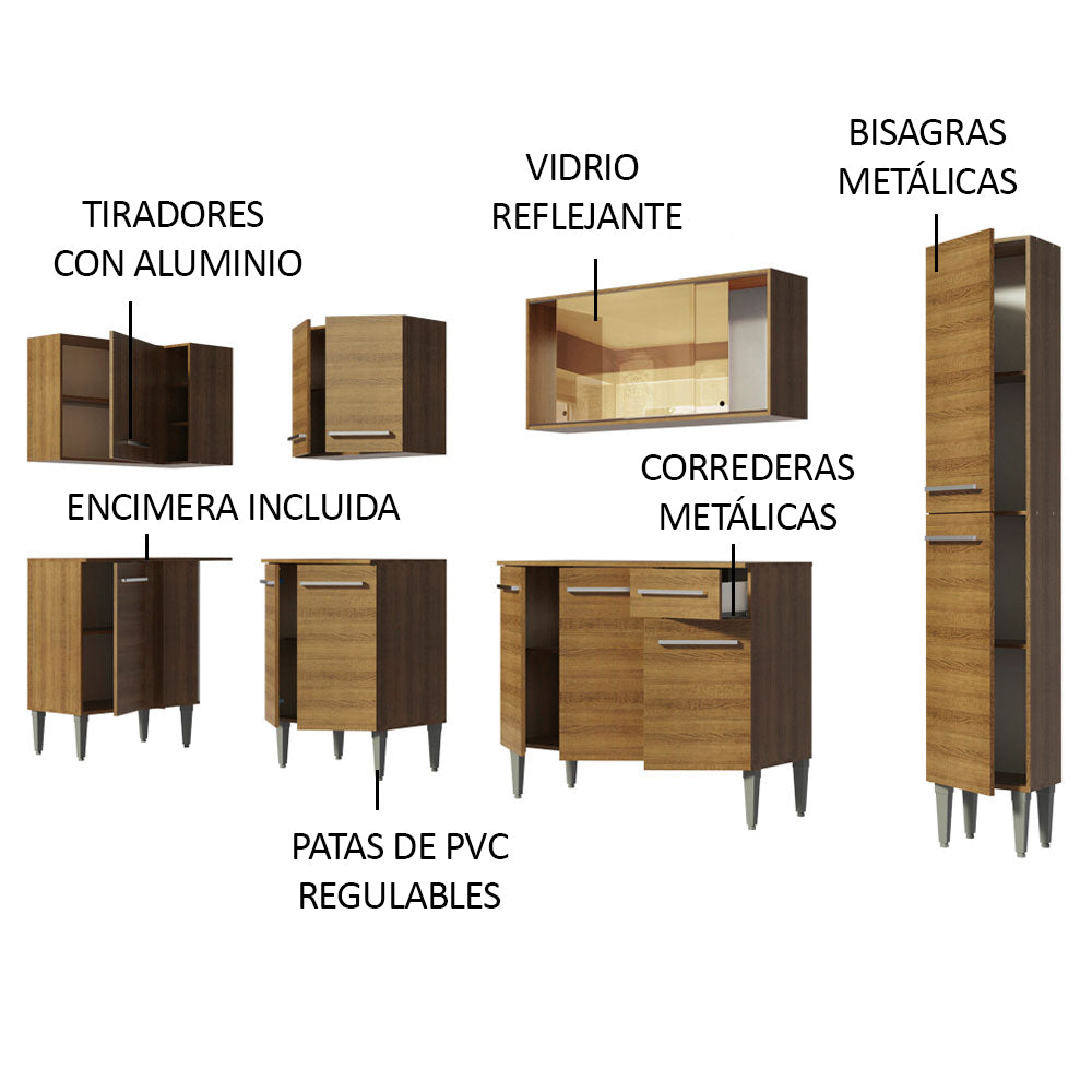Cocina Integral Esquinera 325cm Marrón Emilly Wave 04