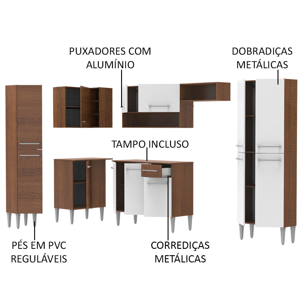 Cocina Integral Esquinera 385cm Marrón/Branco Emilly Love 01