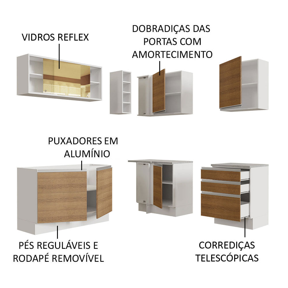 Cocina Integral Esquinera 329cm Blanco/Marrón Glamy 02