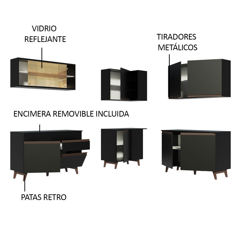 Cocina Integral Esquinera 382cm Negro Reims 01