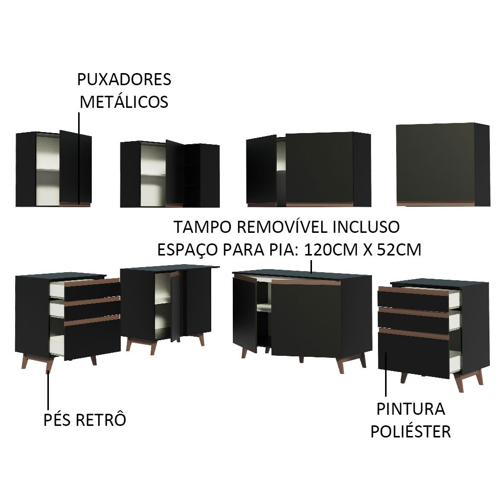 Cocina Integral Esquinera 382cm Reims Negro 02