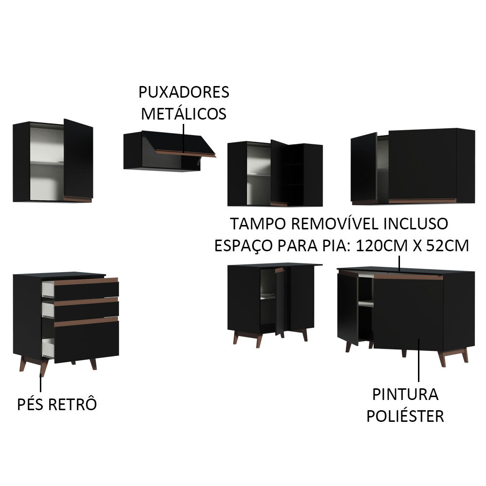 Cocina Integral Esquinera 392cm Reims Negro 01