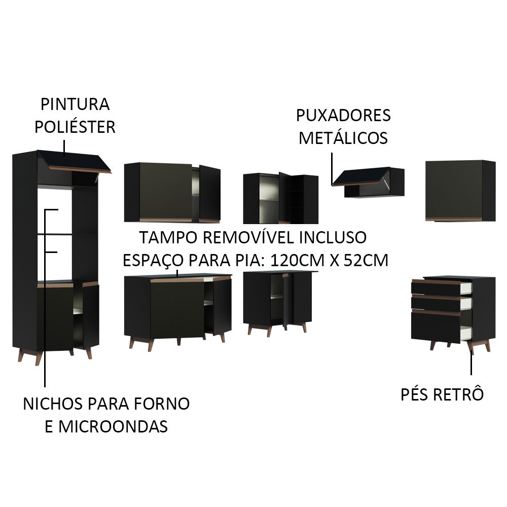 Cocina Integral Esquinera 462cm Reims Negro 02