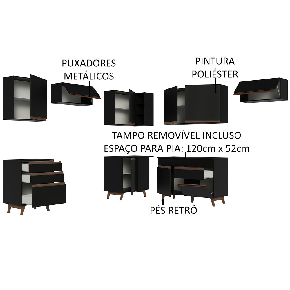 Cocina Integral Esquinera 462cm Reims Negro 03