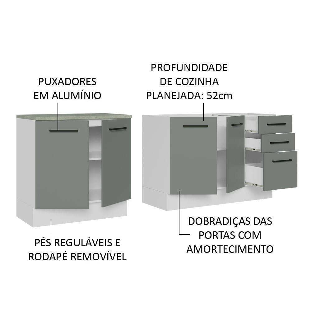 Kit con 2 Muebles de Cocina 3 Cajones y 4 Puertas (Sin Encimera Ni Lavadero) Blanco/Gris Agata 01