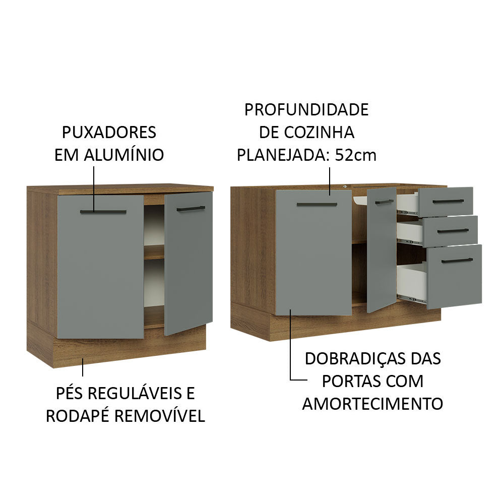 Kit con 2 Muebles de Cocina 3 Cajones y 4 Puertas (Sin Encimera Ni Lavadero) Marrón/Gris Agata 01