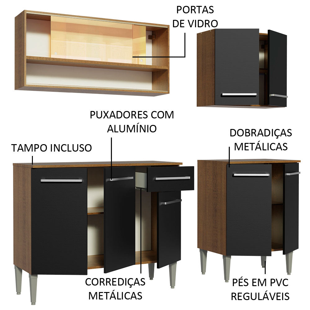 Cocina Compacta 169cm Marrón/Negro Emilly Dance 07
