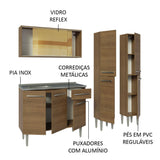 Cocina Compacta 169cm Com Mesón de Acero Marrón Emilly Madesa 12