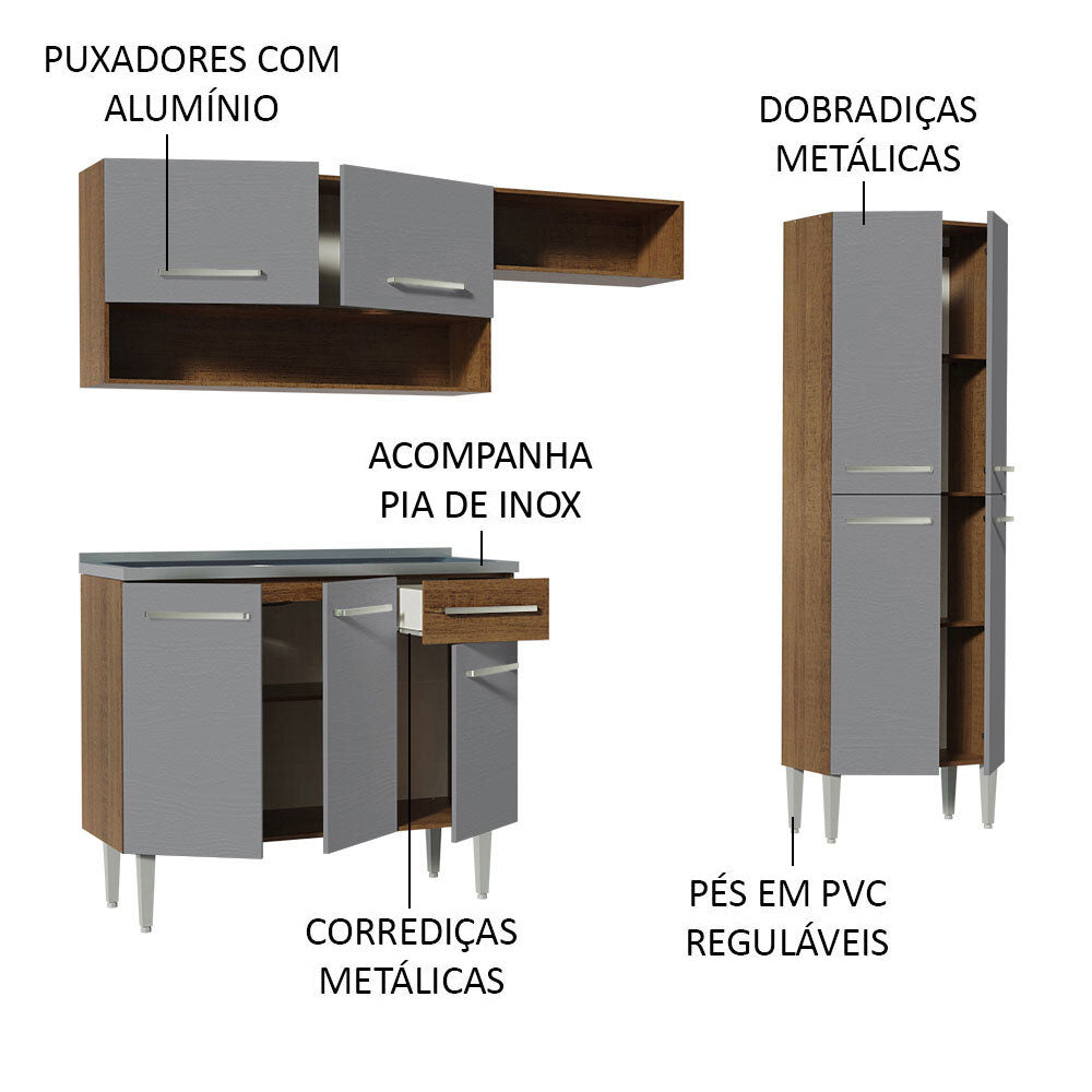 Cocina Integral 229cm con Lavadero Marrón/Gris Emilly 10