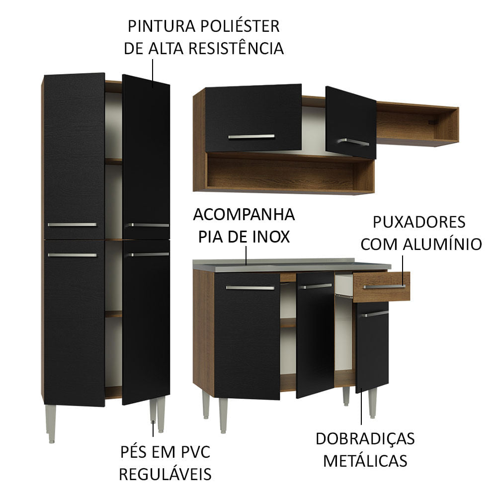 Cocina Integral 229cm con Lavadero Marrón/Negro Emilly 12