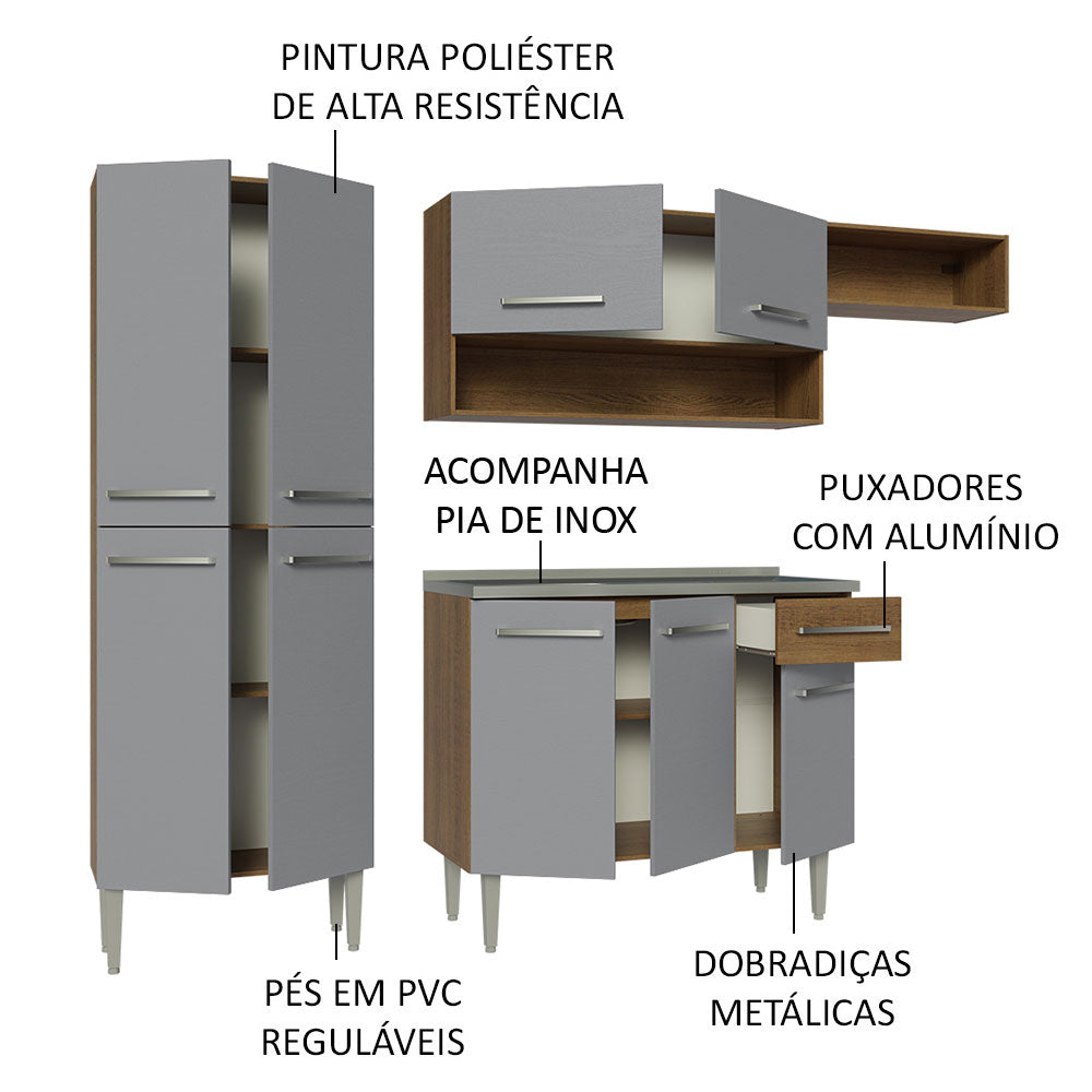 Cocina Integral 229cm con Lavadero Marrón/Gris Emilly 12