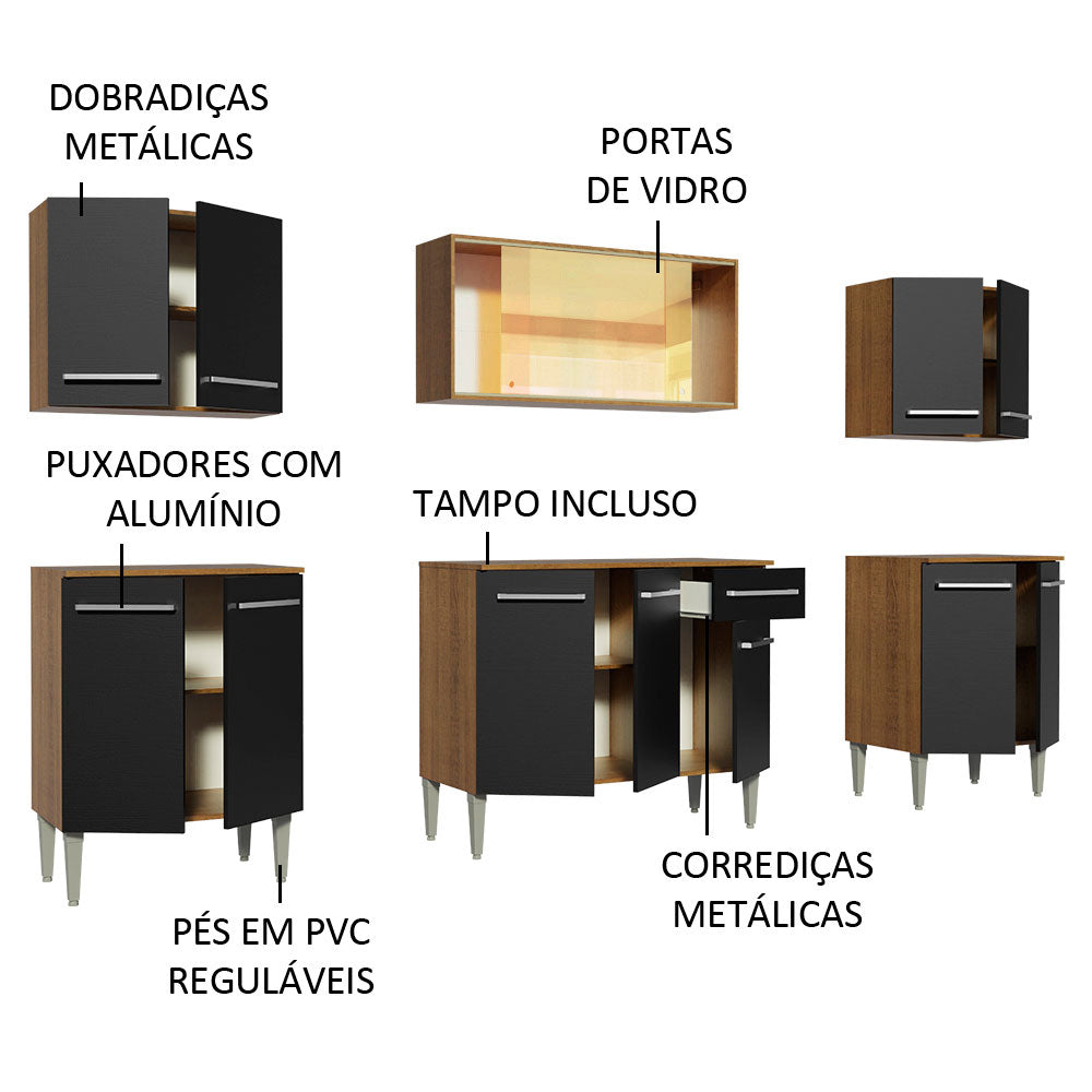 Cocina Integral 233cm Marrón/Negro Emilly Firte 03